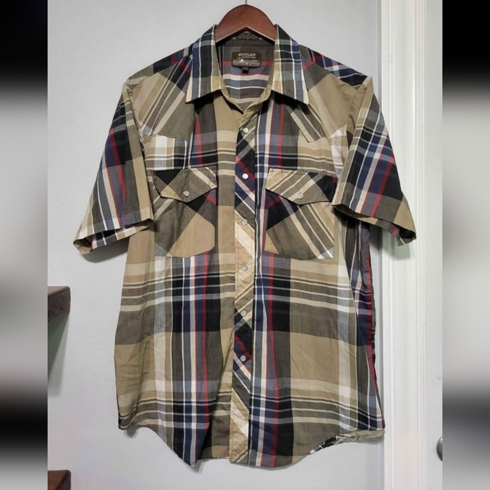 Vintage Outlaw Western Wear Short Sleeve Collared Shirt Men's Size Large 15-16.5